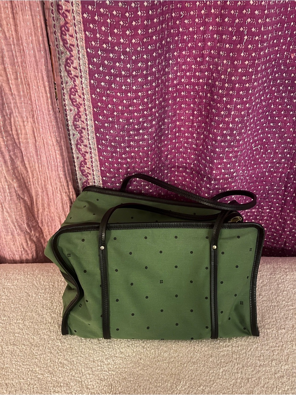 Kate Spade Larabee Noel Green Dot-Print Tote with Black Trim.